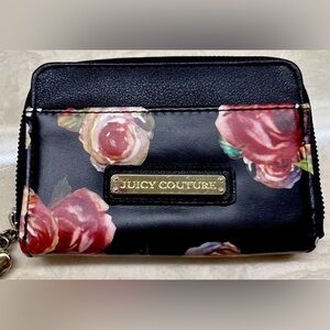 Rare Juicy Couture Roses In Bloom Black Zip Wallet 5 W x 3.75 L Women’s NWOT